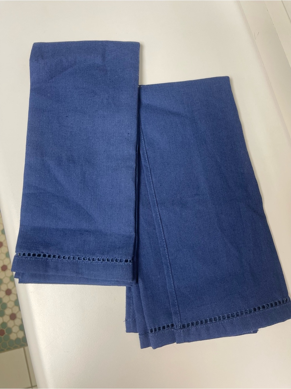 Pottery Barn Hemstitch Guest Towels – Set of 2 | Navy Linen Blend | Like New
